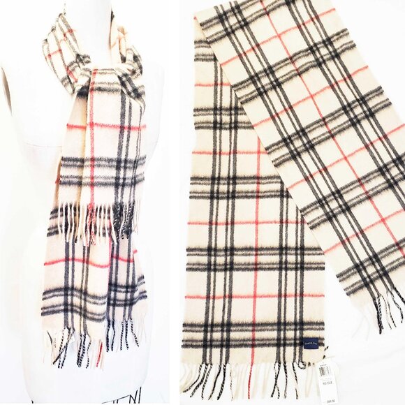 Charter Club Unisex 100% Cashmere Plaid Red Tan Black Scarf NWT - Picture 1 of 8